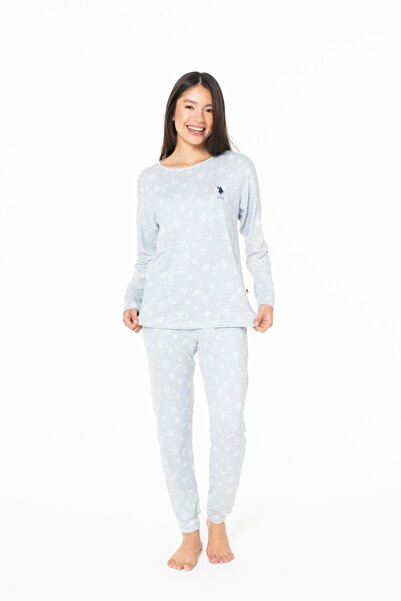 U.S. Polo Assn. 20152 Set de pijamale pentru femei, albastru, cu gât rotund, cu mâneci lungi