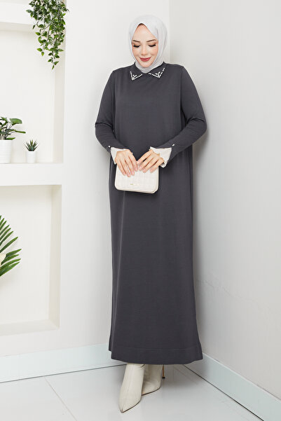 Pamuk Butik Women's Lace Sleeve Shirt Collar Dress