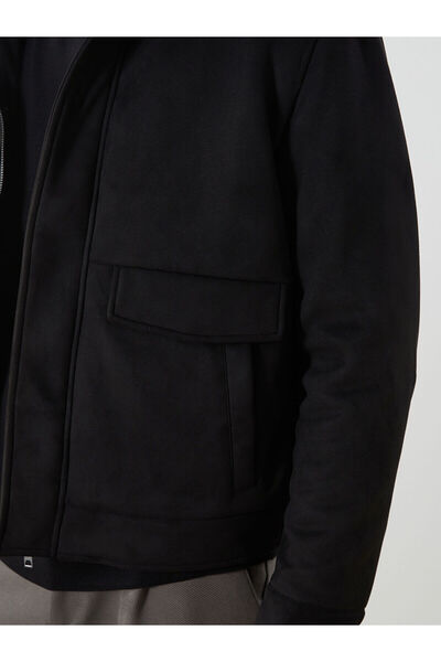 LC Waikiki Siyah Standart Kalıp Gömlek Yaka Süet Erkek Mont