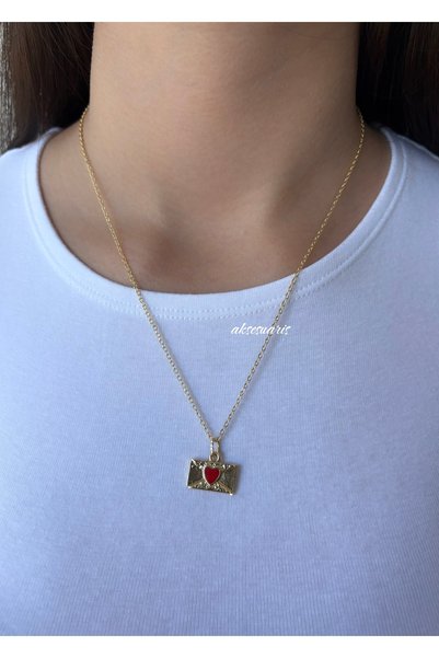 aksesuaris Heart Envelope Model Gold Women's Necklace