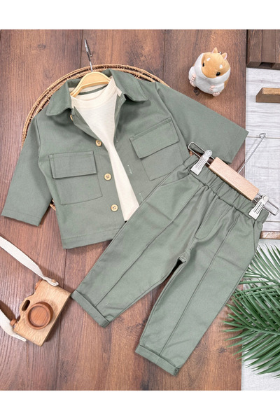 Bolly Baby Linen Lycra Safari Model Snap-Button Shoulder Sweatshirt 3-Piece Set for Baby Boys and Children