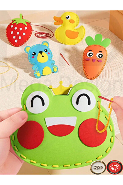 Mega Design 5 قطع من مجموعة أدوات الخياطة اليدوية للأطفال من مادة EVA، تدريب تفاعلي بين الوالدين والطفل، مطور المهارات الحركية