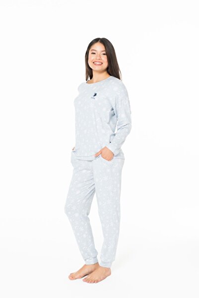 U.S. Polo Assn. 20152 Set de pijamale pentru femei, albastru, cu gât rotund, cu mâneci lungi