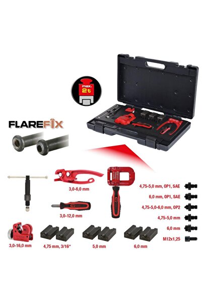 KS Tools Universal Flaring Set FLAREFIX 1 for Brake Lines with Hydraulic Press, 16 Pieces