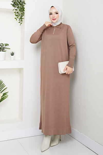 Pamuk Butik Women's Ribbed Collar Detailed Mercerized Knitwear Dress