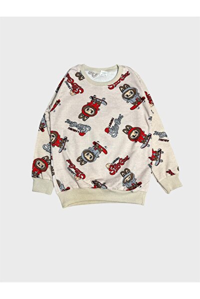 ALİŞ KİDS Fiú pamut bézs színű Labubu mintás hosszú ujjú szezonális pizsama szett