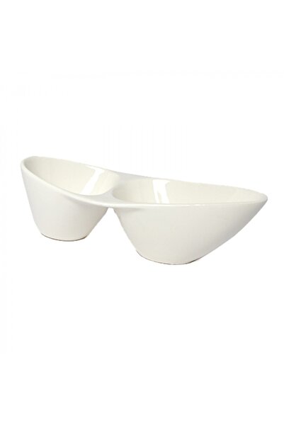 SQUALO Squalo - Elegant Oval Two-Compartment Serving Platter (Porcelain) with Contemporary Design - White 7.4x24.7x12 cm