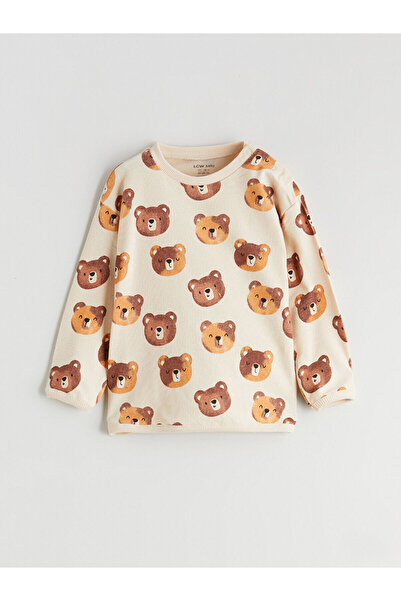 LC Waikiki Ecru Teddy Bear Printed Baby Boy Sweatshirt and Sweatpants