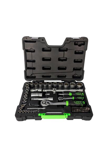 JBM Trusă de scule 53074 cu 74 de piese, tubulare 12 fețe, dimensiuni 1/2" și...