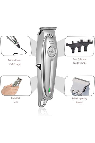 Kemei Original KM-1949 Professional Rechargeable Cordless Hair Clipper (Silver)