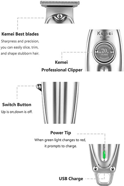 Kemei Original KM-1949 Professional Rechargeable Cordless Hair Clipper (Silver)