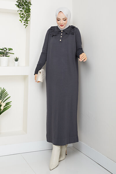 Pamuk Butik Women's Mercerized Knitwear Dress with Lace Collar