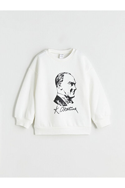 LC Waikiki Peak Yeni Sezon Bisiklet Yaka Uzun Kollu Atatürk Baskılı Kız Bebek Sweatshirt