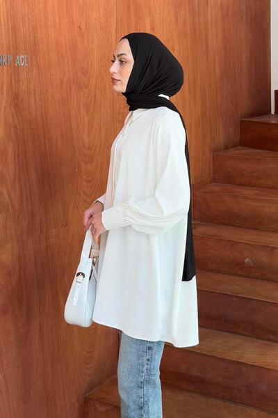 lamelif Hidden Button Detailed Hijab Tunic White