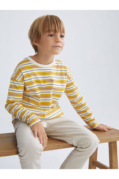 LC Waikiki Tricou cu dungi pentru băieți cu gât rotund Sari