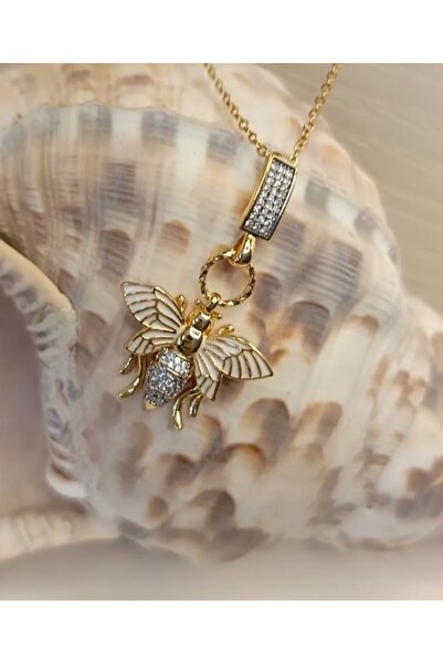 QERMA Çelik Arı Kolye Arı Figürlü Kolye Arılı Kolye Beyaz Taşlı Arı Kolye Çelik Yılbaşı Yeniyıl