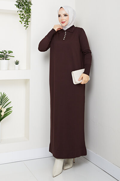 Pamuk Butik Women's Ribbed Collar Detailed Mercerized Knitwear Dress