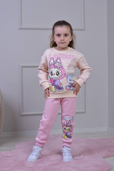 ARBİ kids Girls' Labubu Three-Thread Quilted Double Suit Back to School