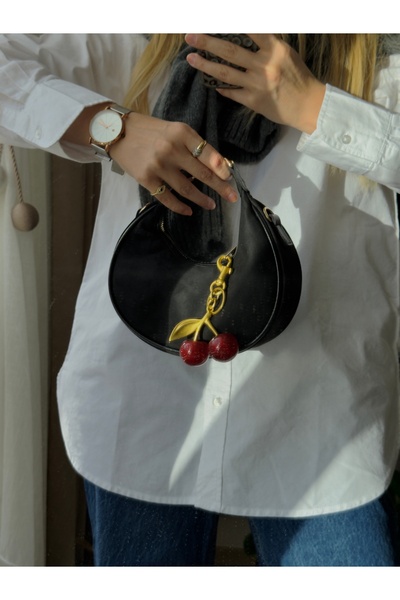 mèche atelier since 2024 Valeria Cherry Charm Gift Women's Suede Hand and Shoulder Bag Black