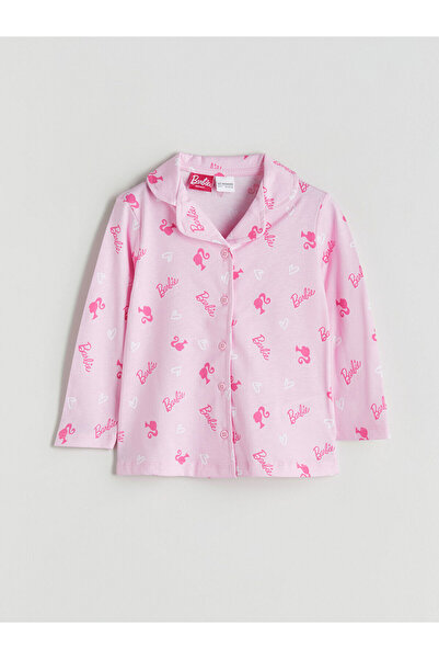 LC Waikiki Peak Yeni Sezon Barbie Baskılı Gömlek Yaka Kız Çocuk Pijama Takımı