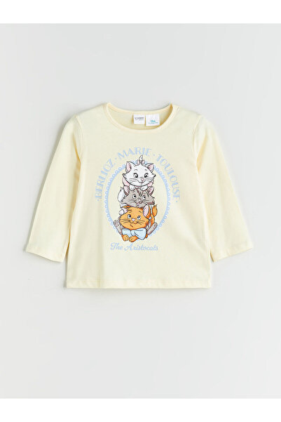 LC Waikiki Sari Bisiklet Yaka Aristocats Baskılı Kız Çocuk Pijama Takımı