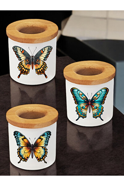 lili hediyelik Suport pentru stilouri de masă din 3 piese cu imprimeu fluture...
