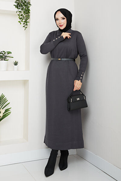 Pamuk Butik Women's Belted Button Detailed Mercerized Knitwear Dress