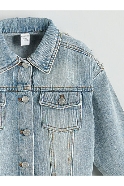 LC Waikiki LCW KidsIndigo Düğme Kapamalı Gömlek Yaka Kız Çocuk Jean Ceket