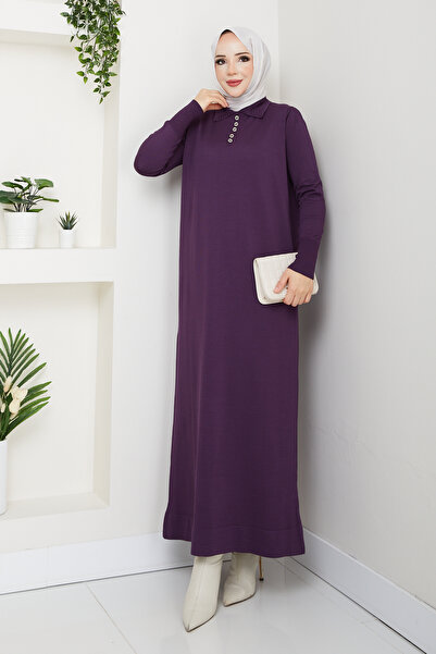 Pamuk Butik Women's Ribbed Collar Detailed Mercerized Knitwear Dress