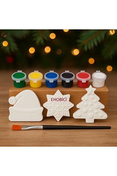 ehobici Taş Boyama Yeniyıl Yılbaşı Seti 6 Renk Akrilik Boya 5ml + Fırça
