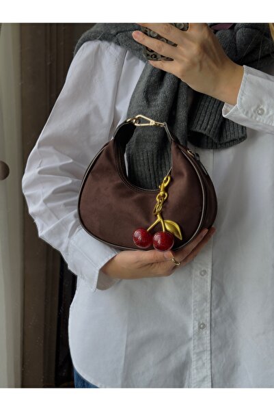 mèche atelier since 2024 Valeria Cherry Charm Gift Women's Suede Hand and Shoulder Bag Bitter Brown