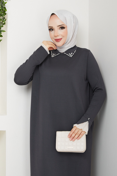 Pamuk Butik Women's Lace Sleeve Shirt Collar Dress