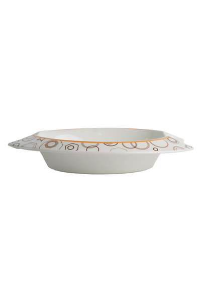 SQUALO Squalo - Oval Serving Platter (Porcelain) with Elegant Engravings in a Contemporary Design - White 6.5x31.5x22 cm