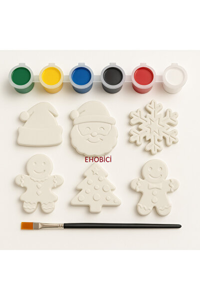 ehobici Taş Boyama Yeniyıl Yılbaşı Seti 6 Renk Akrilik Boya 5ml + Fırça