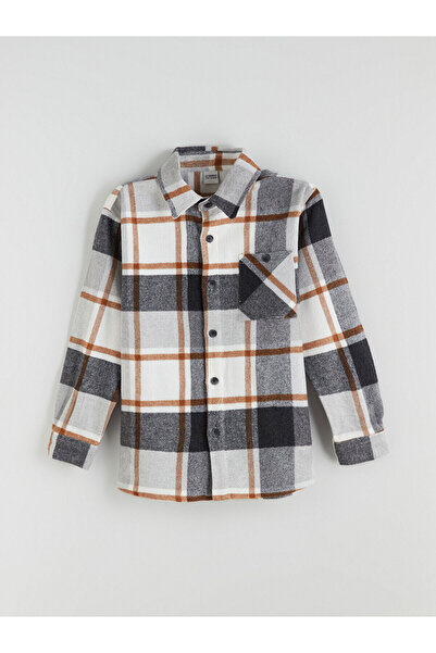 LC Waikiki Kahverengi Uzun Kollu Ekose Erkek Çocuk Gömlek