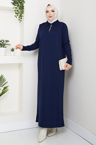 Pamuk Butik Women's Ribbed Collar Detailed Mercerized Knitwear Dress