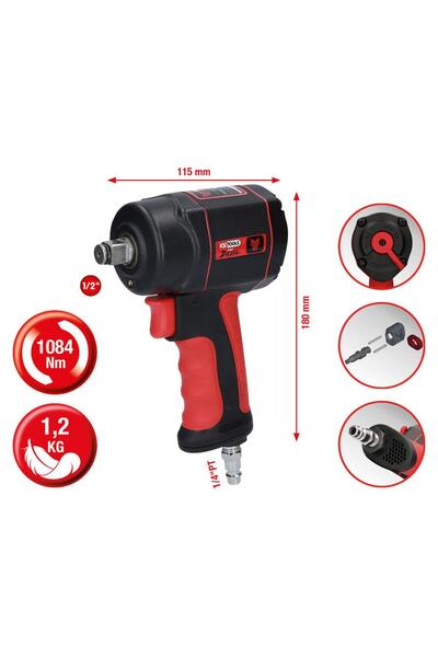KS Tools Pneumatic impact screwdriver 1/2", model THE miniDEVIL, with a force of 1084 Nm
