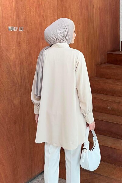 lamelif Gizli Düğme Detaylı Tesettür Tunik Taş