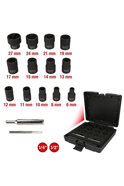 KS Tools Set de 15 capete de clichet cu profil spiralat, mărimi 1/4" și 1/2"