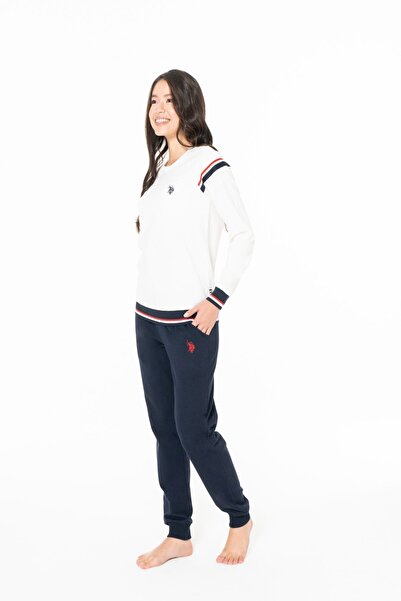 U.S. Polo Assn. 20118 Women's Ecru Round Neck Long Sleeve Pajama Set