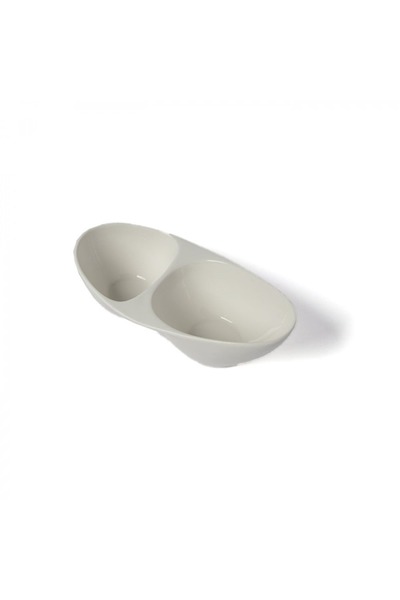 SQUALO Squalo - Elegant Oval Two-Compartment Serving Platter (Porcelain) with Contemporary Design - White 6.5x19.3x9.5 cm
