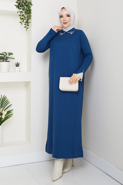 Pamuk Butik Women's Lace Sleeve Shirt Collar Dress