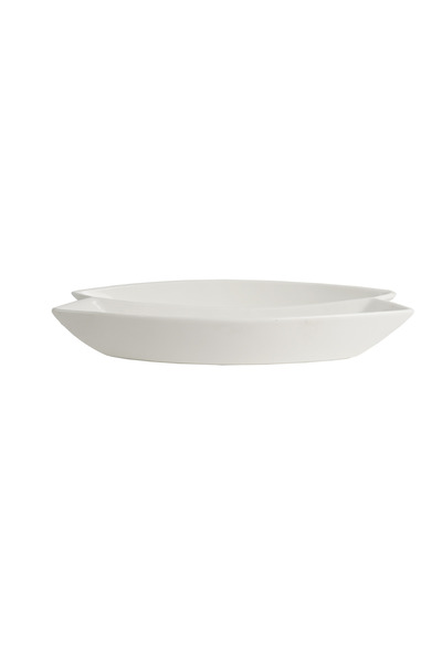 SQUALO Squalo - Elegant 2-Compartment Oval Serving Platter (Porcelain) with Contemporary Design - White 5.2x40.3x20.4