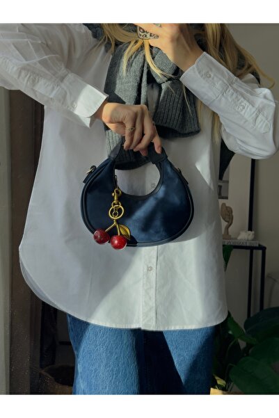 mèche atelier since 2024 Valeria Cherry Charm Gift Women's Suede Hand and Shoulder Bag Navy Blue