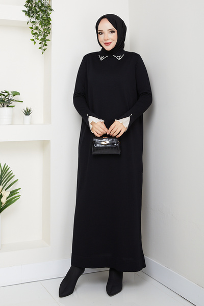 Pamuk Butik Women's Lace Sleeve Shirt Collar Dress