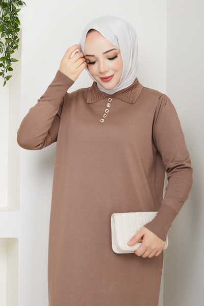 Pamuk Butik Women's Ribbed Collar Detailed Mercerized Knitwear Dress