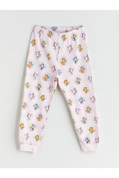 LC Waikiki Sari Bisiklet Yaka Aristocats Baskılı Kız Çocuk Pijama Takımı