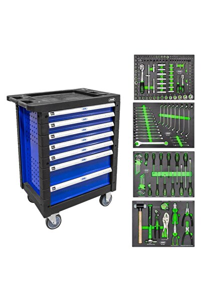 JBM Blue 7-Drawer Tool Cart Equipped with 172 Tools - Model 53767