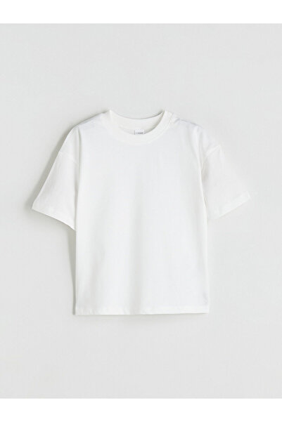 LC Waikiki Ecru Crew Neck Basic Boys' T-Shirt