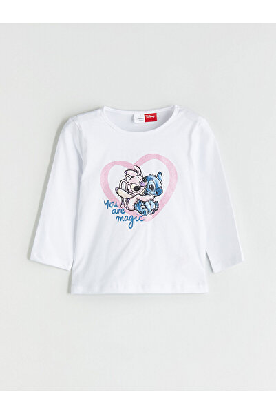 LC Waikiki Beyaz Lilo & Stitch Baskılı Kız Çocuk Pijama Takımı